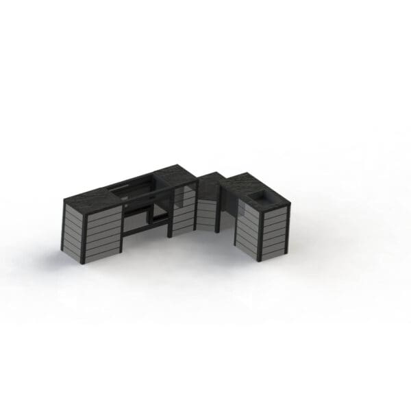 black frame - slate worktops - dark clad doors